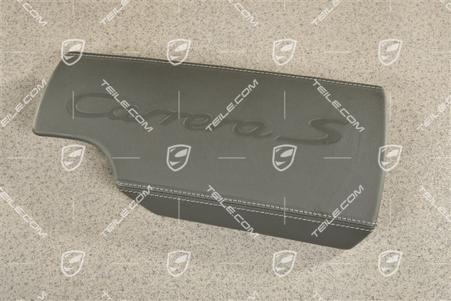 Armlehne/ Mittelkonsole, Deckel / Blende, Leder mit Carrera S Schriftzug, Schwarz