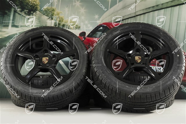 18" Boxster winter wheels set, rims 8J x 18 ET57 + 9,5J x 18 ET49, Pirelli Sottozero II winter tires 235/45 R18 + 265/45 R18, black high gloss
