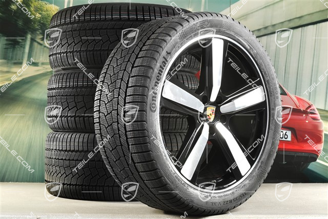 22-inch winter wheel set Cayenne Exclusive Design Sport, wheel rims 10J x 22 ET48 +11,5J x 22 ET61 + NEW Continental winter tyres 285/40 R22 + 315/35 R22, black high gloss