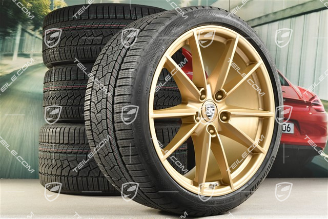 20/21-inch Carrera S winter wheel set, wheel rims 8,5J x 20 ET53 + 11J x 21 ET66 + Continental winter tyres 245/35 R20 + 295/30 R21,  in Aurum gold satin-mat