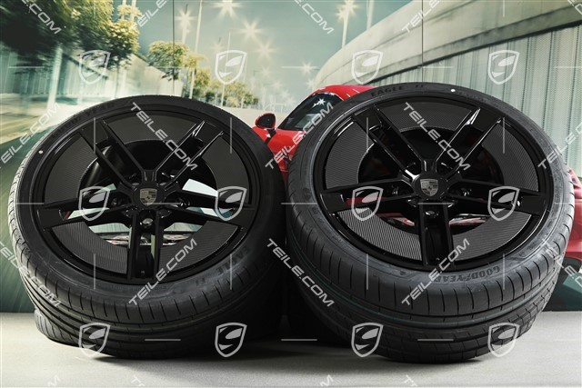 21" Exclusive Design Sommerräder Satz, Felgen 9,5J x 21 ET60 + 11,5J x 21 ET66 + NEUE Goodyear Eagle F1 Asymmetric 3 Sommerreifen 265/35 R21 + 305/30 R21, mit Carbon Aeroblades