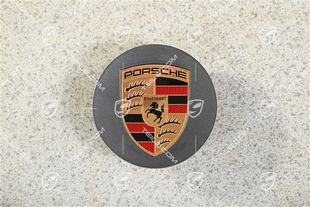 Hub cap, concave, monochrome crest, Adamantium Dark