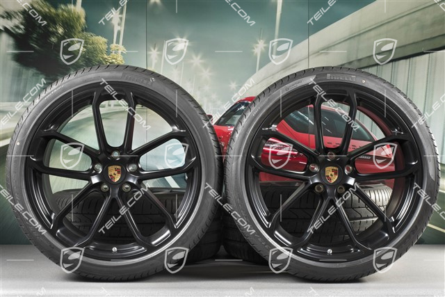 22-inch Cayenne Coupé GT summer wheel set, rims 10J x 22 ET48 + 11,5J x 22 ET52 + Pirelli P Zero summer tyres 285/35 R22 + 315/30 R22, with TPMS, black satin matt