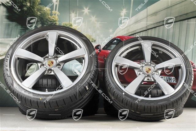 20+21-inch summer Carrera Exclusive Design wheel set, rims 8,5J x 20 ET53 + 11,5J x 21 ET67 + Goodyear summer tyres 245/35 R20 + 305/30 R21, with TPM