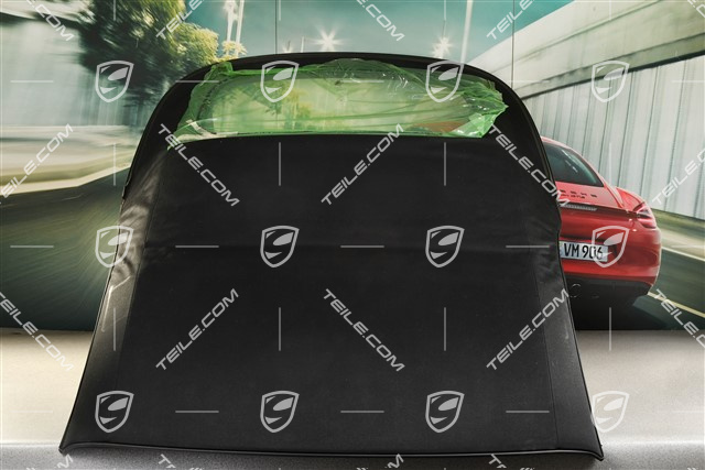 Convertible roof complete, in black, damaged rear window