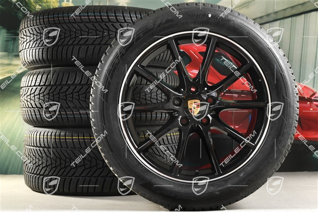 20-inch Cayenne Design winter wheel set, rims 9J x 20 ET50 + 10,5J x 20 ET64 + NEW Hankook winter tyres 255/55 R20 + 295/45 R20, with TPMS, black high gloss