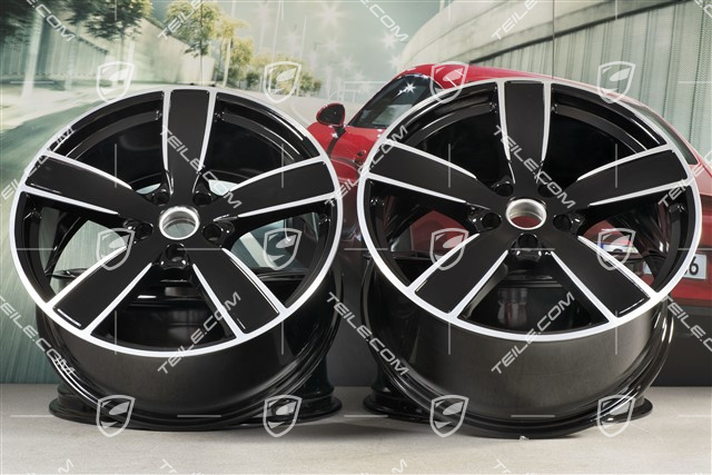 22" Komplet felg Cayenne Sport Classic, 10J x 22 ET48 + 11,5J x 22 ET61, czarny wysoki połysk