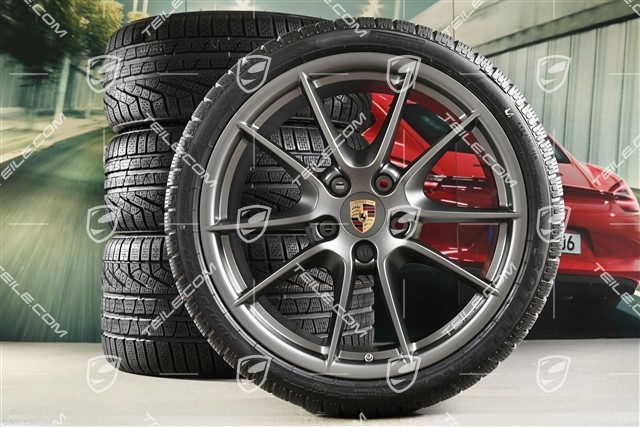 20" Carrera S III winter wheel set, wheels 8,5J x 20 ET51 + 11J x 20 ET52 + Pirelli winter tyres 245/35 ZR20 + 295/30 ZR20, with TPMS, Platinum satin mat