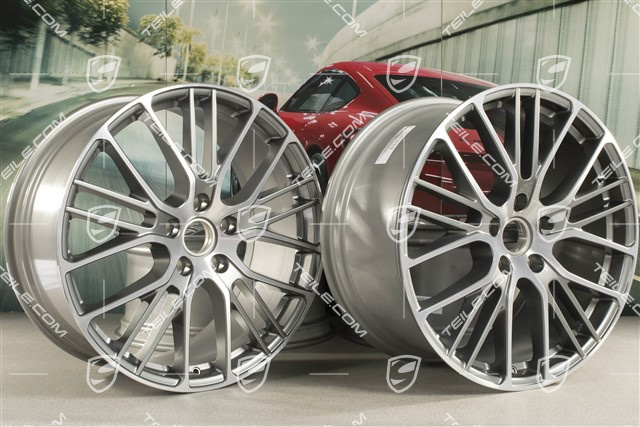 21" Felgensatz Panamera Exclusive Design Sport, 9,5J x 21 ET71 + 10,5J x 21 ET71, in Platinsilber-Metallic