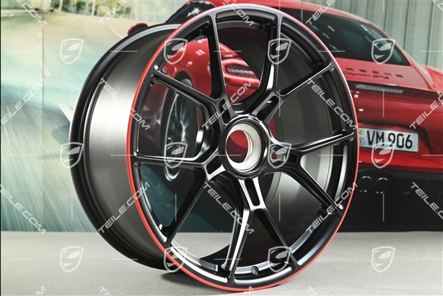 20"+21" GT3 Felgen Satz, 9,5J x 20 ET46 + 12J x 21 ET45, in Schwarz Seidenmatt, Rand in Rot