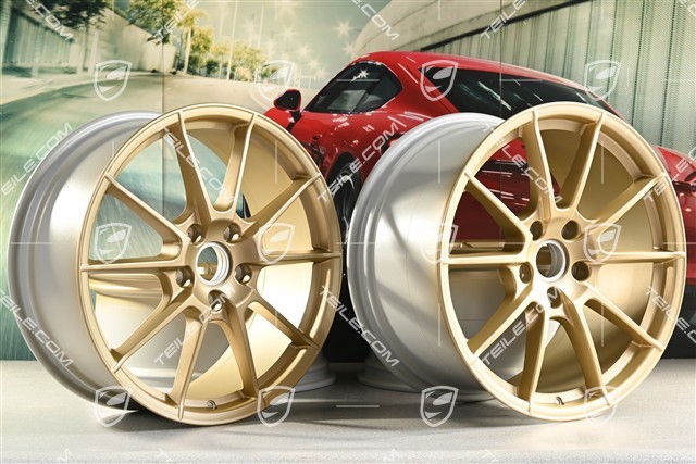 20" "Spyder" / "718 Sport" Felgen Satz, Felgen 8,5J x 20 ET57 + 10,5J x 20 ET47, Aurum Seidenmatt