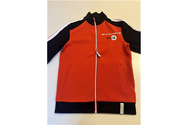 Men's red and black training jacket, size M