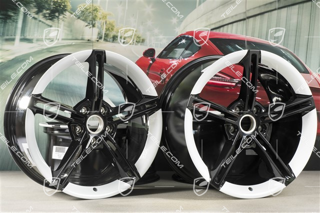 21" Wheel rim set Mission E Design, 9,5J x 21 ET60 + 11,5J x 21 ET66, black high gloss/Carrera white metallic