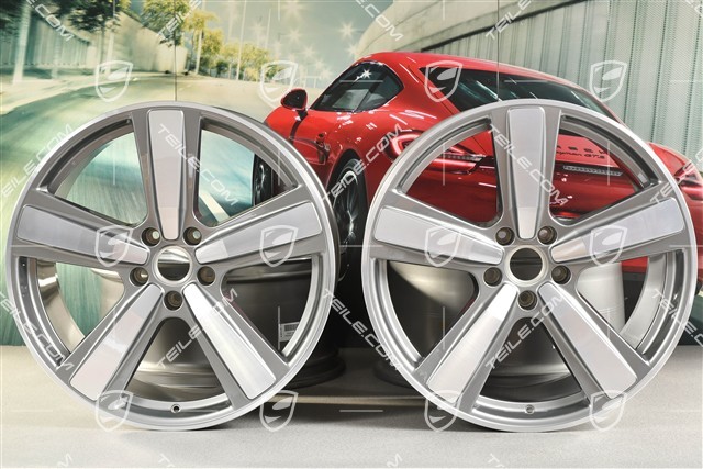 22" Komplet felg Cayenne Exclusive Design Sport, 10J x 22 ET48 +11,5J x 22 ET61, platynowy srebrny