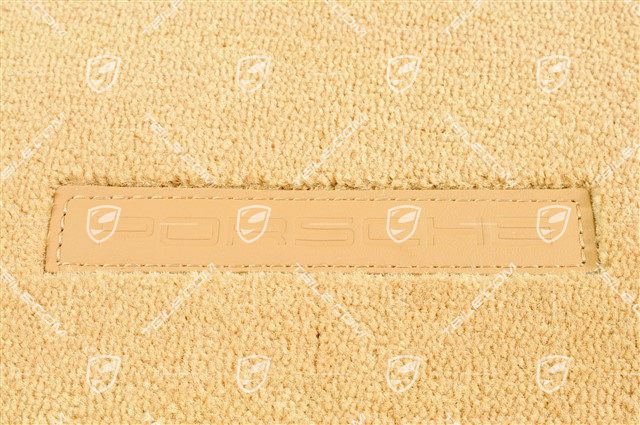 Fussmatten Satz, Porsche Schriftzug, Leder eingefasst, Sandbeige