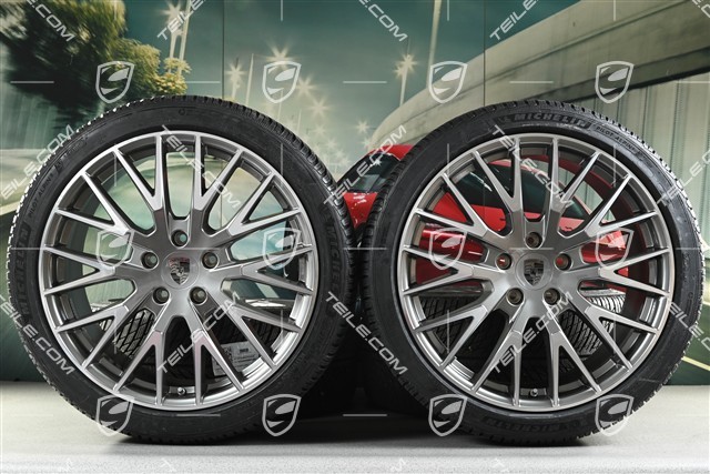 21" Panamera Exclusive Design Koła zimowe, komplet, felgi 9,5J x 21 ET71 + 10,5J x 21 ET71 + opony zimowe Michelin 275/35 R21 + 315/30 R21, platynowy srebrny