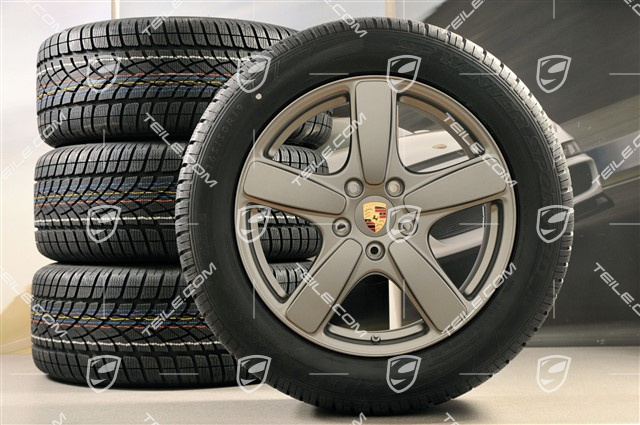19" koła zimowe, komplet Cayenne Sport Classic, felgi 8,5J x 19 ET59 + opony zimowe Dunlop 265/50 R19, Platinum (półpołysk), bez czujników ciśnienia