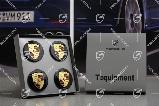 Radzierdeckel Satz, konvex, schwarz hochglanz, Wappen farbig, für 20-Zoll Sport Classic II Räder