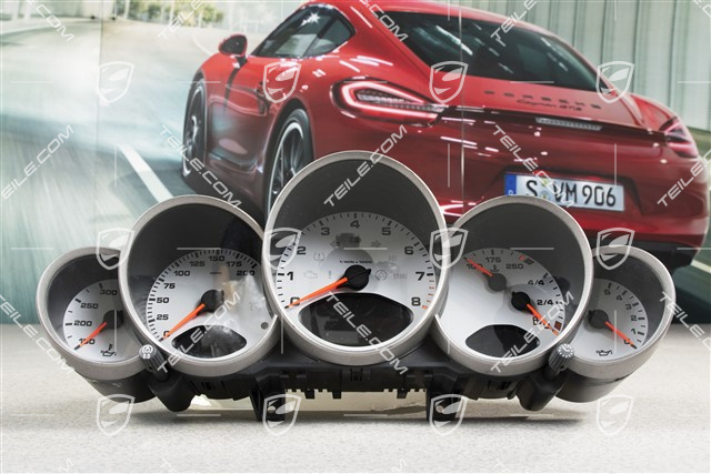 Instrument cluster, 6-speed transmission, silver face gauges, USA