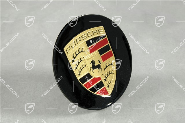 Radzierdeckel, rund, kokav, Porschwappen farbig, Tiefschwarz-Metallic