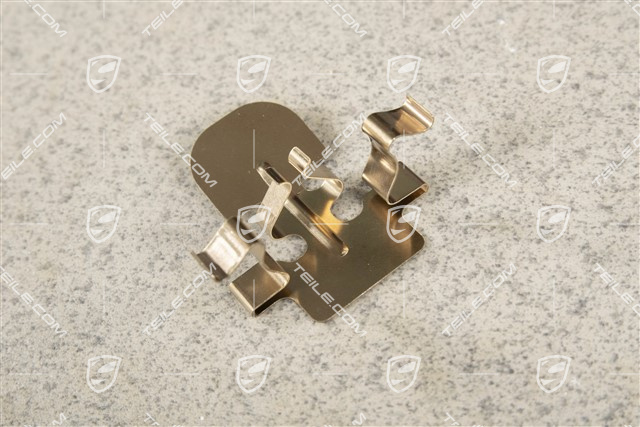 Rear axle fixed caliper spring, brake pad mouting