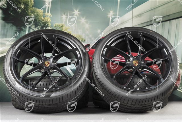 22-inch Cayenne Coupé GT summer wheel set, rims 10J x 22 ET48 + 11,5J x 22 ET52 + Pirelli P Zero summer tyres 285/35 R22 + 315/30 R22, with TPMS, black satin matt