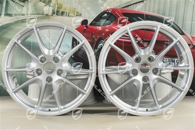 20-inch wheel rim set Carrera S III, 8J x 20 ET57 + 9,5J x 20 ET45, wheel spokes painted Rhodium Silver Metallic