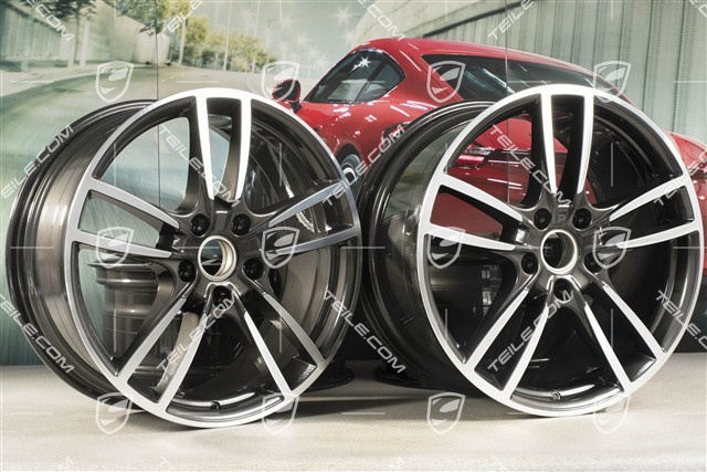 20-inch Cayenne Sport wheel rim set, 10,5J x 20 ET55 + 9J x 20 ET50, Titanium