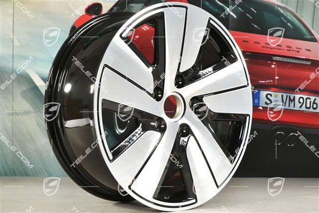19" Felge Taycan S, 8J x 19 ET50, schwarz hochglanz mit glanzgedrehter Stirnfläche