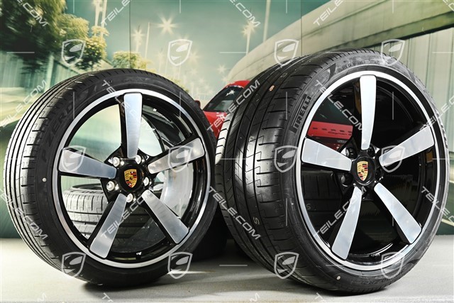 20-inch + 21-inch Turbo Exclusive Design summer wheel set, rims 9,5J x 20 ET44 + 12J x 21 ET70 + NEW Pirelli summer tyres 255/35 R20 + 315/30 R21, black high gloss