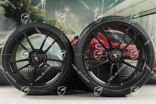 20"+21" GTS komplet kół zimowych "Turbo S", felgi centralnie mocowane 8,5J x 20 ET50 + 11J x 21 ET66 + NOWE opony zimowe Michelin 245/35 R20 + 295/30 R21, czarny satynowy półmat