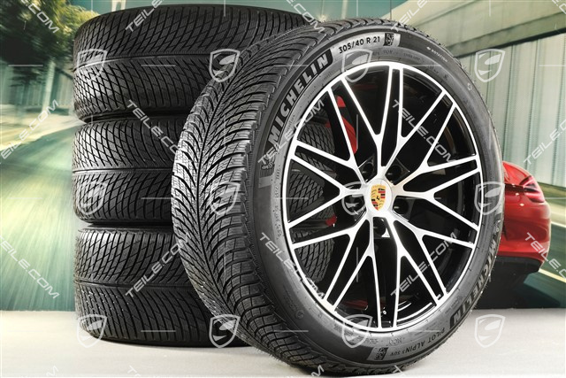 21-inch Cayenne COUPE "RS Spyder Design" winter wheel set, rims 9,5J x 21 ET46 + 11,0J x 21 ET49 + NEW Michelin Pilot Alpin 5 SUV winter tyres 285/45 R21 + 305/40 R21, with TPMS, black high gloss