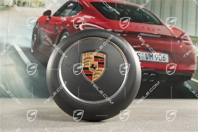 Airbag unit, steering wheel, Leather, Black