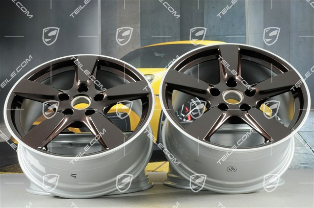 19" Cayman S Felgensatz, 8J x 19 x ET 57 + 9,5J x 19 x ET 45, Felgenstern in Mahagoni-Metallic