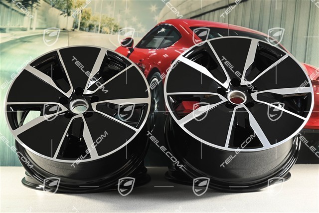 21" Komplet felg Macan Turbo, 8,5J x 21 ET27 + 10,5J x 21 ET47, czarny wysoki połysk