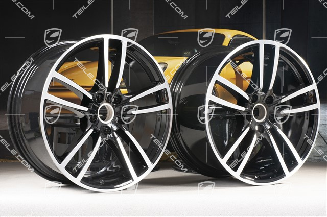 21" Komplet felg Cayenne Turbo, 11J x 21 ET58 + 9,5J x 21 ET46, czarny wysoki połysk