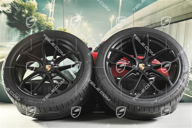 22-inch wheel set Cayenne GT Coupé, wheel rims 10J x 22 ET48 + 11,5J x 22 ET52 + Pirelli summer tyres 285/40 ZR22 + 315/35 ZR22, black satin-matt