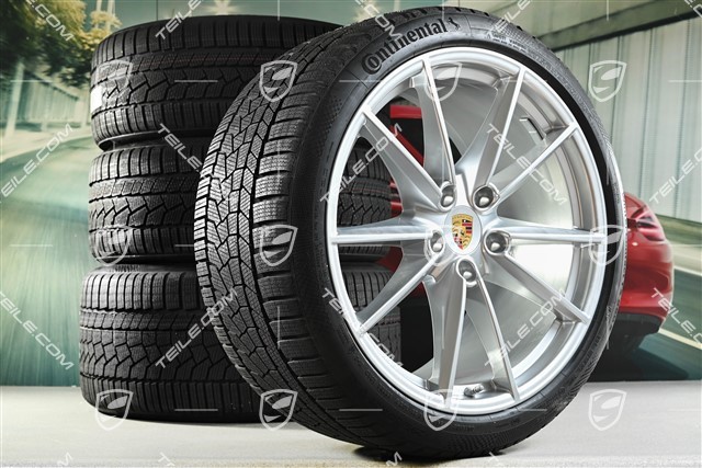 20"+21" Carrera S winter wheel set, rims 8.5J x 20 ET53 + 11J x 21 ET66 + NEW Continental winter tyres 245/35 R20 + 295/30 R21, with TPMS sensors, DOT/prod. year 2022