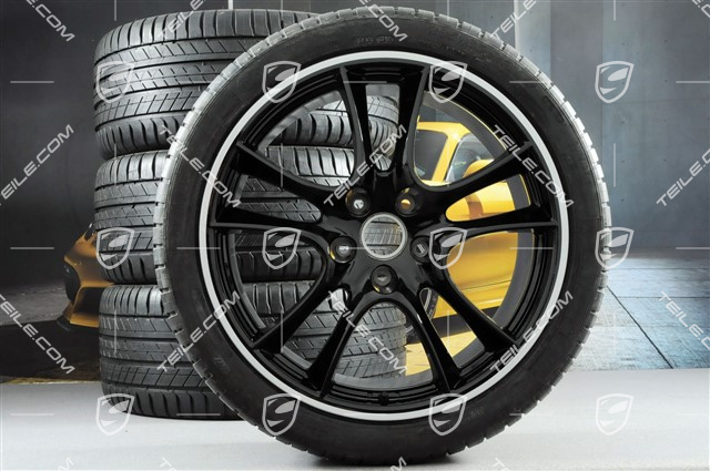 21" Sommerräder Satz, Cayenne Sport / GTS, neuwertige Felgen 10J x 21 ET50 + 10Jx21 ET50 + NEUE Sommerreifen 295/35 R21, in Schwarz + Rand in Silber