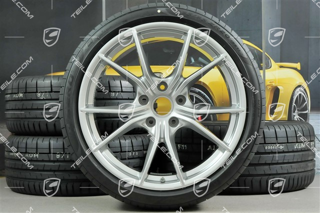 20" Carrera S koła letnie, komplet, felgi 8J x 20 ET57 + 10J x 20 ET45 + opony letnie Pirelli 235/35 ZR20 +265/35 ZR20, srebrne, z czujnikami ciśnienia