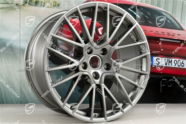 21" Komplet felg Cayenne RS Spyder, 11J x 21 ET49 + 9,5J x 21 ET46, do Cayenne Coupe, Platinum satynowy półmat
