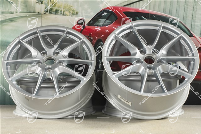 20-inch wheel rim set Carrera S III, 8J x 20 ET57 + 9,5J x 20 ET45, wheel spokes painted Rhodium Silver Metallic