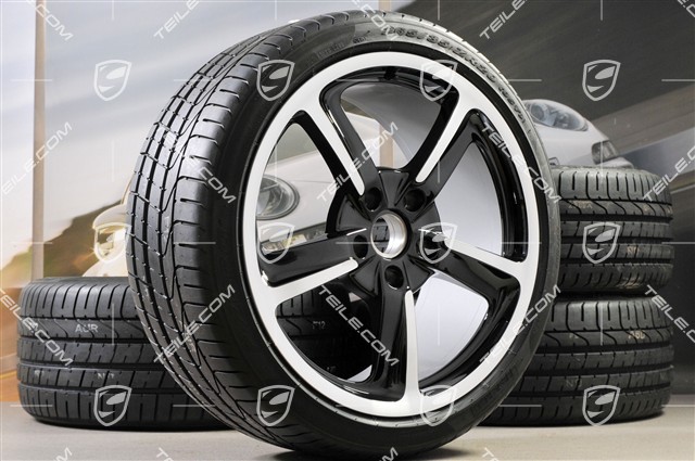 20" SportTechno Sommerräder Satz, Felgen 8,5J x 20 ET57 + 10J x 20 ET50, NEUE Pirelli Sommeräder 235/35 R20 + 265/35 R20, in Schwarz Hochglanz