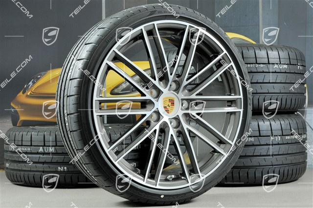 20" Turbo IV koła letnie komplet, felgi 8,5J x 20 ET57 + 10,5J x 20 ET47 + opony letnie Pirelli 235/35 ZR20 + 265/35 ZR20, z czujnikami ciśnienia