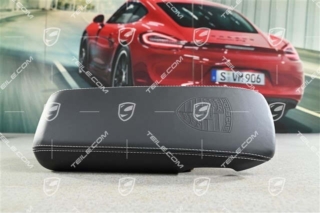 Deckel mit Wappen und Ziernaht in Dunkelsilber, Leder Schwarz