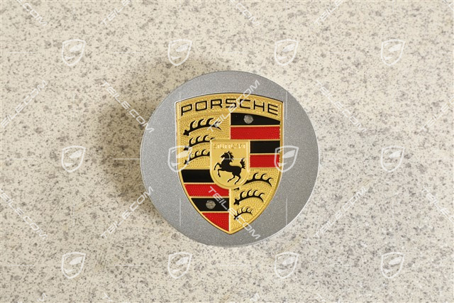Hub cap, concave, coloured crest, GT Silver