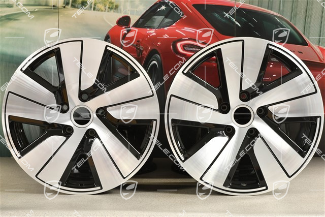 19" komplet felg Taycan S, 8J x 19 ET50 + 10J x 19 ET47, czarny wysoki połysk + frezowana powierzchnia