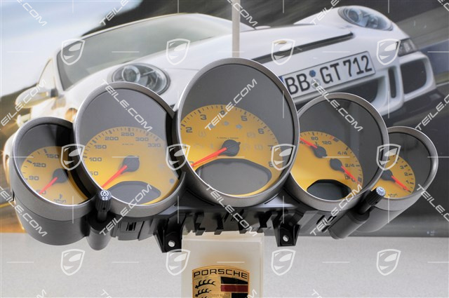 Instrument cluster, Carrera S, 6-speed manual transmission, dials in speed yellow Instrument cluster, Carrera S, 6-speed manual transmission, dials in speed yellow