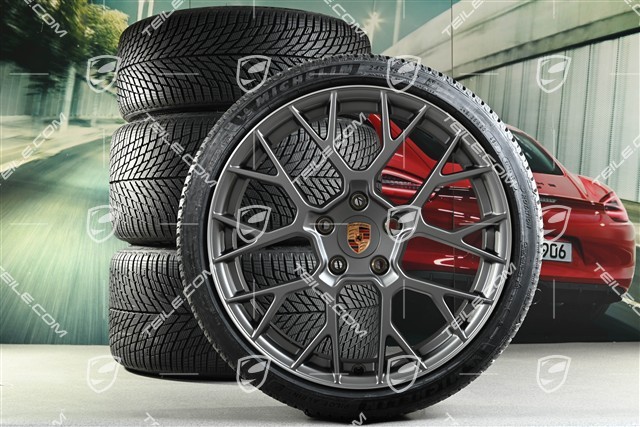 20"+21" RS Spyder Design winter wheel set, wheel rims 8,5J x 20 ET50 + 11J x 21 ET82 + NEW Michelin winter tyres 245/35 R20 + 305/30 R21, with TPMS, Darksilver