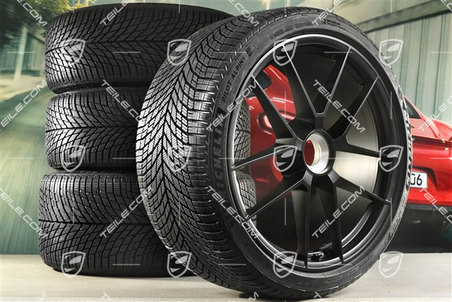 20"+21" Carrera GTS winter wheel set, with central locking, wheel rims 8,5J x 20 ET50 + 11J x 21 ET82 + Michelin winter tyres 245/35 R20 + 305/30 R21, with TPMS, black satin matt